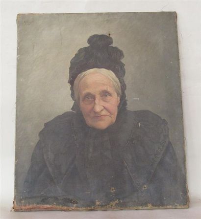 null A. SIMONIN "Portrait de Madame Renée Gravier" Huile sur toile signée en haut...