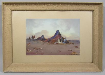 null Ecole orientaliste de la fin du XIXe siècle "Berbères en campement dans le désert"...