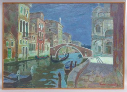 null Lucien Raoul MARTIAL (1892 - 1987) "Gondolier sur un canal à Venise" Huile sur...