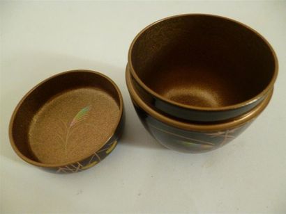 null Natsume (boite à thé) en laque ro-iro décoré en laque maki e -or, rouge, mauve...
