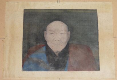 null Peinture sur soie figurant "Portrait d'un Moine" - Chine ou sino-tibétaine,...