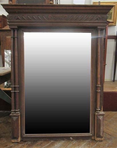 null Miroir de cheminée en bois naturel ciré avec miroir biseauté - Style Henri II...