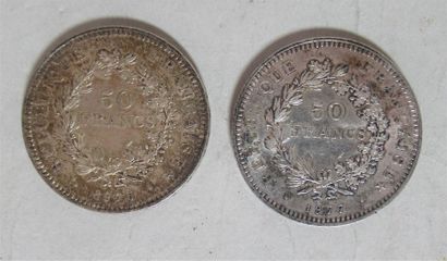 null Deux pièces de 50 Francs en argent 1975 et 1977 