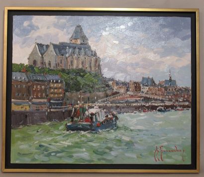 null Guy LEGENDRE (né en 1946) "Le Tréport" Huile sur toile signée en bas à droite...
