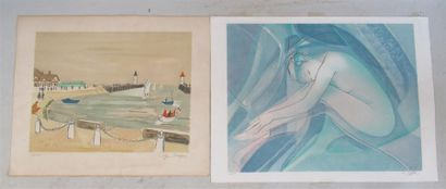 null Yves BRAYER (1907-1990) "Pêcheur à l'entrée du port" Lithographie en couleur...