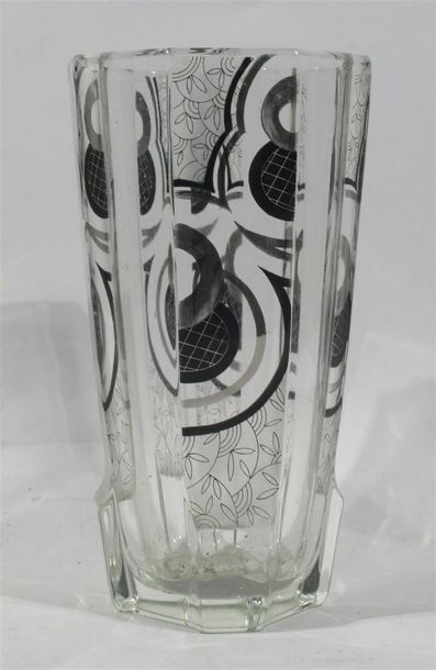 null KARL PALDA - Vintage Bohemian - Vase en verre à décor géométrique noir et doré...
