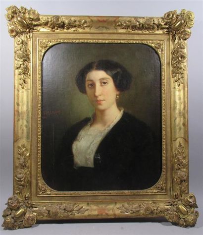 null Eugène LAGIER (1817-1892) "Portrait de dame de qualité à la boucle d'oreille...