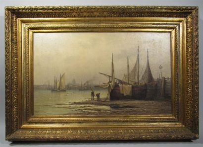 null HENRI VAN WYK (1833- ?) "Bateaux à quai" Huile sur toile signée en bas à gauche...