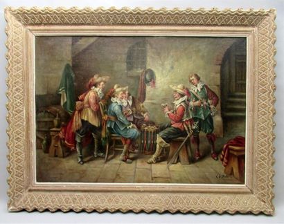 null Luigi Georgeo BALDERO (XIX-XX) "Mousquetaires jouant aux cartes" Huile sur toile...