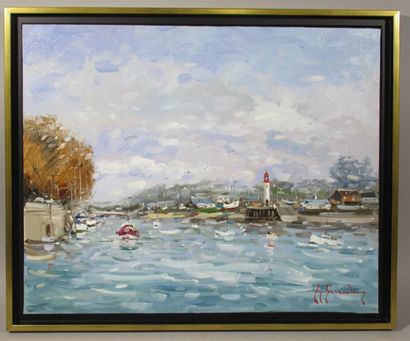 null Guy LEGENDRE (né en 1946) "Le phare de Honfleur" Huile sur toile signée en bas...