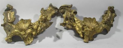 null Deux bases d'une paire de chenets en bronze doré ornées de feuilles, coquilles,...
