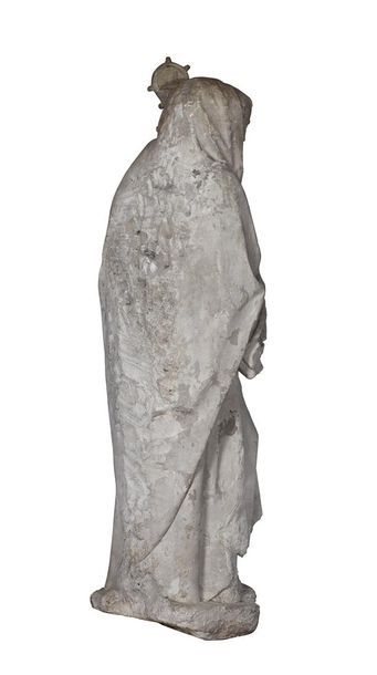 null Rare représentation de saint Gond en pierre calcaire sculptée. Debout, l'abbé...