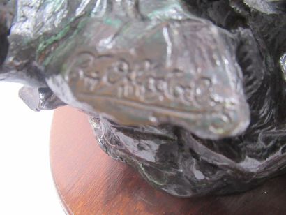null R. OLGEBOB (?) (XXe) "Deux bouquetins" Epreuve en bronze à patine brune signée...