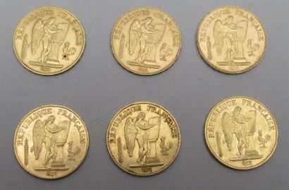 null 6 pièces de 20 Francs or Génie (diverses années) Non présentées aux expositions...