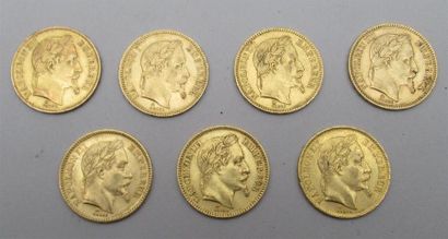 null 7 pièces de 20 F or Napoléon III tête laurée (diverses années) Non présentées...
