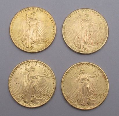 null 4 pièces de 20 dollars or à l'aigle 1924 Non présentées aux expositions et vendues...