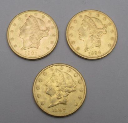 null 3 pièces de 20 dollars en or Liberty 1899, 1897 et 1903 Non présentées aux expositions...