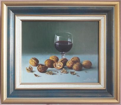 null Henri IZQUIERDO (né en 1926) "Quelques noix" Huile sur toile signée en bas à...