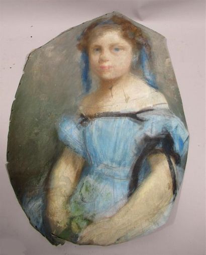 null Ecole française de la fin du XIXe siècle "Portrait de jeune fille aux noeuds...