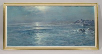 null Albert GOUGET (XIX-XX) "Pleine lune sur la mer" Pastel sur papier signé en bas...