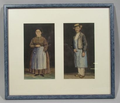 null Ecole française de la fin du XIXe siècle "Portrait de deux paysans" Deux aquarelles...