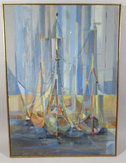 null Ecole contemporaine "Les trois bateaux" Huile sur toile - 81 x 59 cm