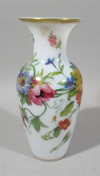 null Vase en verre opalin à riche décor peint à la main de fleurs sauvages et champêtres...