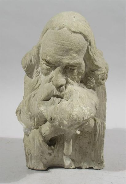 null Georges LAETHIER (1875-1955) "Buste de vieil homme appuyé sur une canne" Sculpture...