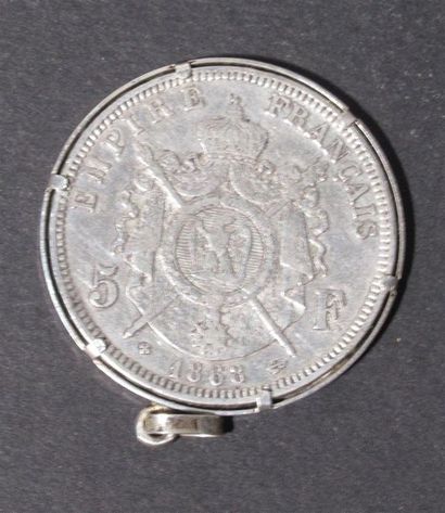 null Pièce de 5 Francs argent Napoléon III tête laurée 1868 - Montée en pendentif...