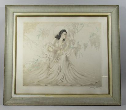 null Louis ICART (1888-1950) "Femme aux glycines" Lithographie en couleur signée...