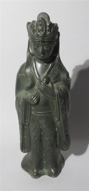 null TIBET - Bouddha - Epreuve en bronze à patine brune noire à décor ciselé - Fin...