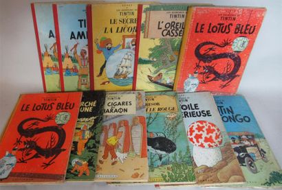 null Ensemble de 11 bandes dessinées TINTIN dont : * Le Lotus Bleu - B20 Bis (1957)...