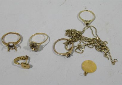 null Lot de débris d'or jaune 18 K (750/oo) comprenant deux montures de bague (l'une...