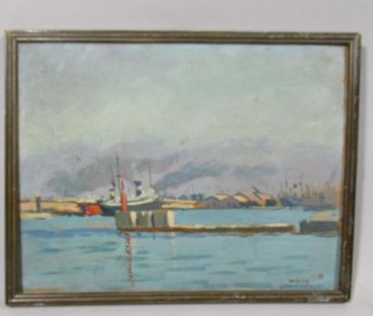 null Marc BARDON (1891-?) "La Joliette au Port de Marseille" Huile sur carton signée...