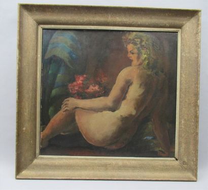 null Emile Henry TILMANS (1888-1960) "Odalisque" Huile sur isorel signée en bas à...