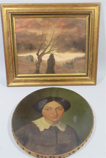 null Ecole français de la fin du XIXe siècle "Portrait de femme" Huile sur toile...