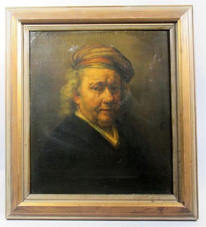 null FREERK LOS (1917-1992) "Autoportrait de Rembrandt au turban" Huile sur panneau...