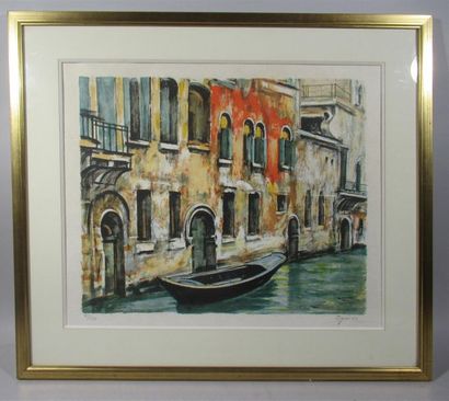 null Takanori OGUISS (1901-1986) "Gondole à Venise" Lithographie en couleur signée...