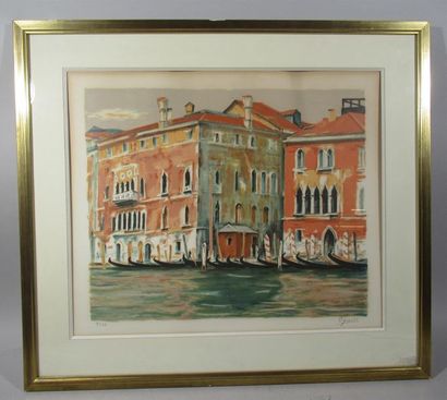 null Takanori OGUISS (1901-1986) "Les maisons du canal à Venise" Lithographie en...