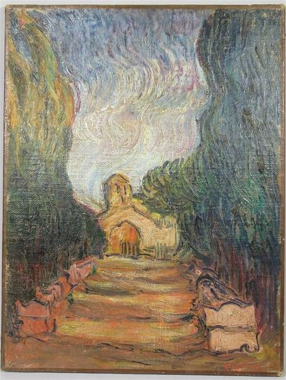 null VINCENT VAN GOGH (d'après) "Le Chemin" Huile sur toile signée Vincent en bas...