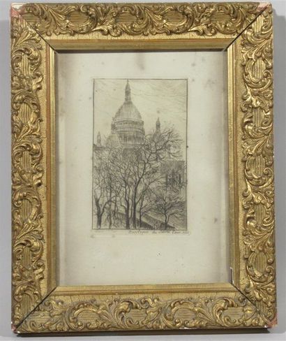 null Eugène DELATRE (1864-1938) d'après "Basilique du Sacré Coeur 1906" Gravure à...