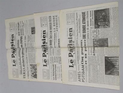 null LE PARISIEN LIBERE - Suite de trois journaux datés du mardi 7 août 1945, du...