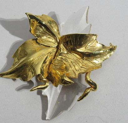 null GROSSE - Broche fleur en bronze doré et verroterie, signée Grosse, Germany -...