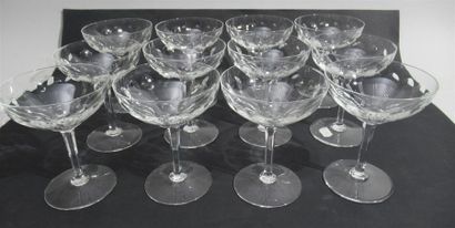 null Suite de 12 coupes à Champagne en cristal moulé pressé à décor concentrique...