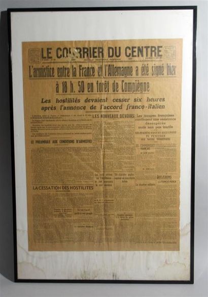 Deux premières pages de journal annonçant l'Armistice : Le Courrier du Centre du...