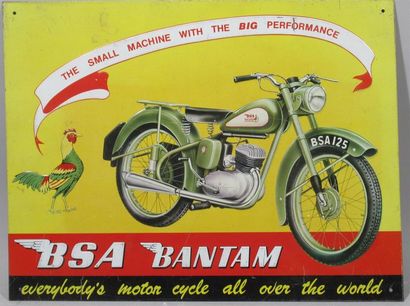 BSA BANTAM - Plaque sérigraphiée publicitaire figurant une moto BSA 125 - 29,5 x...