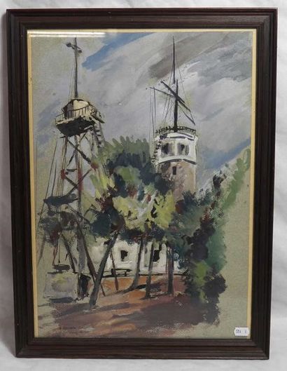 Robert NALY (1900 - 1983) : "Le moulin de la Galette" Aquarelle et gouache sur papier...