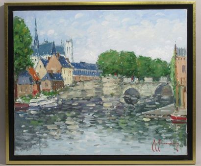 Guy LEGENDRE (né en 1946) " Cathédrale Amiens " signée en bas à droite 50 x 61 cm...
