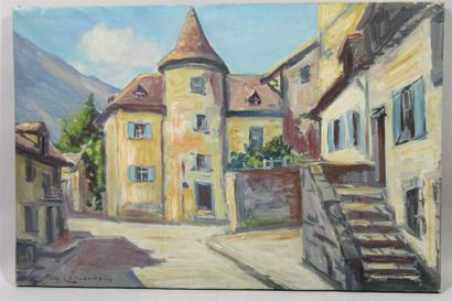 Guy LEFLORENTIN (XXe) "Village de montagne" Deux huiles sur toile signées - 44 x...