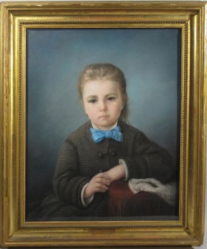 null Ecole française du XVIIIe siècle "Portrait de fillette au noeud bleu" Pastel...